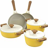 hOmeLabs Ceramic 8 Piece Cookware Set - Compatible with Induction Stovetop Non Stick Pots and Nonstick Frying Pans wi...