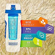 Water Bottle Infuser by Bonke - 2-in-1 - Large 32 Ounce - with Cleaning Brush - BPA Free Plastic & Nonslip Eco Friend...