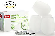 Four Flexible Silicone Wine Glass by hölm - 12 oz. Shatter-proof Stemless Glasses, Enjoy Portable Drinks In Unbreakab...