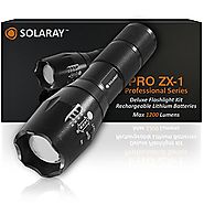 SOLARAY PRO ZX-1 Professional Series Flashlight Kit - Our Best and Brightest LED Tactical Flashlight (rechargeable) m...