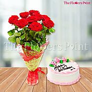 Website at https://www.theflowerspoint.com/flower-combos/combos-flowers-with-cake