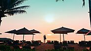 Enjoying the dusk, see the sky changes color at the resort's beach bar