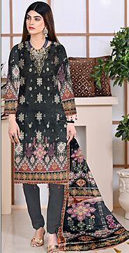 Black Dress Embroidered Digital Pure Lawn Unstitched 3 piece lawn Suit with Dyed Trouser and Duppatta Summer Collecti...