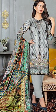 Unstitched Embroidered Digital Pure Lawn 3 Piece Suit with Dyed Trouser and Duppatta in good stuff Summer Collection ...