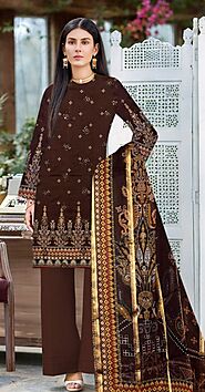 Brown Designer Dress 3 piece lawn suit Unstitched Digital Pure Lawn Summer Collection with Dimond Duppatta with Dyed ...