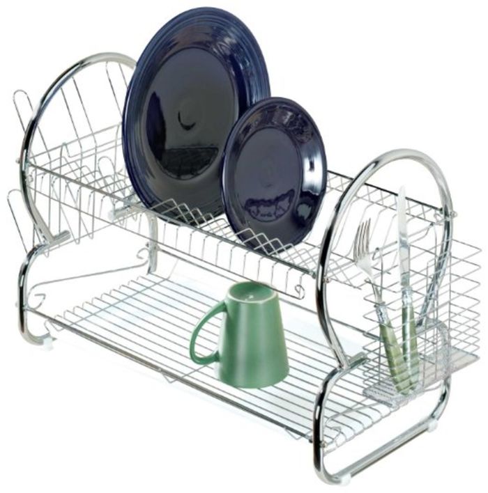 2 Tier Dish Rack with Tray Stainless Steel Two Tier Dish Racks A