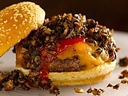 Wild Mushroom-Cheddar Burger Recipe | Bobby Flay | Food Network