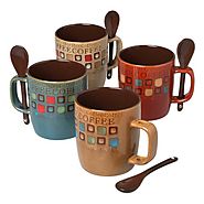 Mr. Coffee 8-Piece Cafe Americano Mug Set with Spoons, 13-Ounce, Assorted