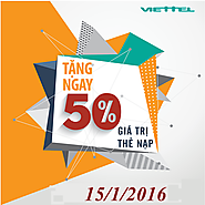 Viettel khuyến mãi tặng 50% thẻ nạp ngày 15/1/2016.
