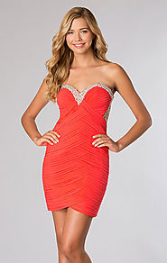 Jeweled JVN by Jovani 20569 Strapless Coral Open-Back Short Pleated Prom Dresses 2015 [JVN by Jovani 20569 Coral] - $...