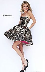 Sherri Hill 32106 Sweetheart-Neck Leopard 2015 Short Bodice Prom Dress