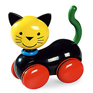 Plastic cat on wheels