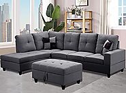 Evedy 3 Pieces Living Room Furniture, Modern Sectional Sofa with Longue Chaise, L Shaped Couch Set with Storage Ottom...