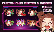 I will draw cute chibi anime twitch emotes and sub badges for stream vtuber pngtuber