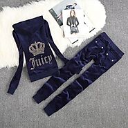 Juicy Couture Squin Crown Juicy Velour Tracksuits 7288 2pcs Women Suits Navy Blue