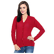 Buy Fort Collins Red Acrylic Buttoned Cardigans at Rs.665