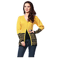 Buy Tab91 Yellow Acro Wool Buttoned Cardigans at Rs.999