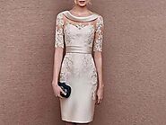 Champagne Sheath Satin Knee Length Mother of the Bride Dresses with Sleeves