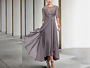 High Low Chiffon MOB/ MOG Dresses with Half Sleeves