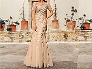 Shimmery Leaves Pattern Embellished Plus Size Mother of Bride Dresses