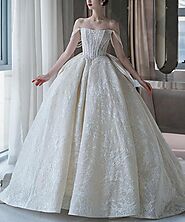 Princess Sleeveless Corset Bridal Gowns Tube Lace Wedding Dresses with – promboutiqueonline