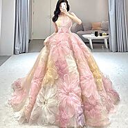 Strapless 3D Flowers Pink Colored Wedding Dresses Debut Ball Gowns – promboutiqueonline