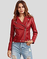 Rev Up Your Style with the Orla Red Biker Leather Jacket for Women | NYC Leather Jackets Online