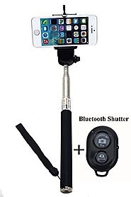 Selfie Stick Monopod -BLACK Extendable Selfie Handheld Stick Monopod + Adjustable Phone Holder Mount + Bluetooth Wire...