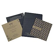 DARK GRAYISH BLUE MATTE SCREEN PRINTED WEDDING INVITATION : IN-8263F - 123WeddingCards