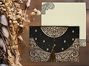 BLACK HANDMADE COTTON EMBOSSED WEDDING CARD : W-8234A - 123WeddingCards