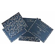 Navy Blue Shimmery Screen Printed Wedding Invitation