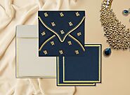 Blue Handmade Silk Unique Themed - Screen Printed Wedding Card
