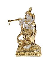 Pure Gold coated Radha Krishna statue - 4 inches . Perfect Gift for house warming, Wedding, Diwali, Anniversary | Kri...