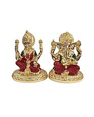 Pure Gold coated Lakshmi and Ganesha statue - 4 inches . Perfect Gift for house warming, Wedding, Diwali, Anniversary...