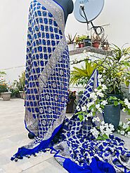 Royal Blue Pure Khaddi Georgette Banarasi Bandhej Handwoven Saree | Kaashi Creations