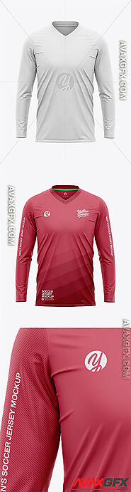 Men’s Long Sleeve Soccer Jersey T-shirt Mockup - Front View - Football Jersey Soccer T-shirt 54992