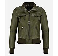 Women Bomber Leather Jacket