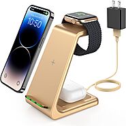 Wireless Charging Stand, GEEKERA 3 in 1 Wireless Charger Dock Station for iPhone 14 Pro Max/14 Pro/14 Plus/13/12/11/X...