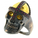 Gold and Oxidized Silver Ruby Crusader Skull Ring