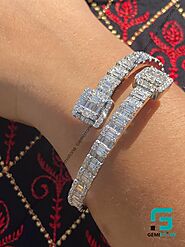 Moissanite Baguette & Round Square Open Cuff Bracelet