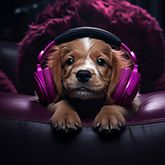 Dog wearing music headphones