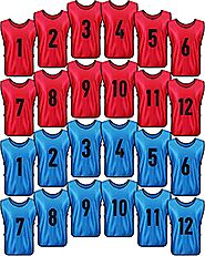 Yahenda 24 Pcs Soccer Scrimmage Practice Vests Reversible Numbered Soccer Team Pennies with Belt for Adult Kids (Red,...