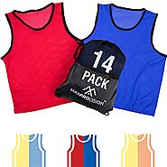 MaxProcision Bulk 14 Pack Blue and Red - Breathable Mesh Team Pinnies for Teens & Adults - Great for Basketball Jerse...