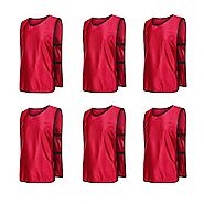 RE-HUO Scrimmage Vest, Basketball Pinnie, Soccer Bibs for Kids,Youth and Adults（Pack of 6 Pcs） (red, L)