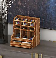 Afral Solid Wood Desk Organizer with Shelves & Drawer