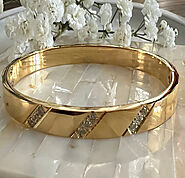 18k Gold Bangle Bracelet Cubic Zirconia Striped - Gems for a Gem