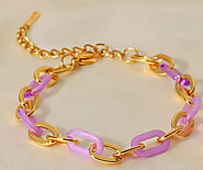 18K Gold Plated Chain Bracelet with Colored Links - Gems for a Gem