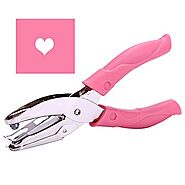 1 Pack 6.3 Inch Length 1/4 Inch Diameter of Heart Shape Hole Handheld Single Paper Hole Punch, Puncher with Pink Soft...