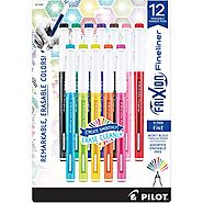 PILOT FriXion Fineliner Erasable Marker Pens, Fine Point, Assorted Color Inks, 12-Pack (11452)