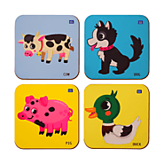 Animal Cartoons Inspired Printed Coasters Set of 4 – Mini Leaves